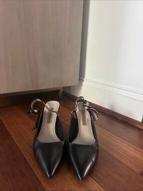 Zara Black Pointed Slingback Heels with Ankle Strap